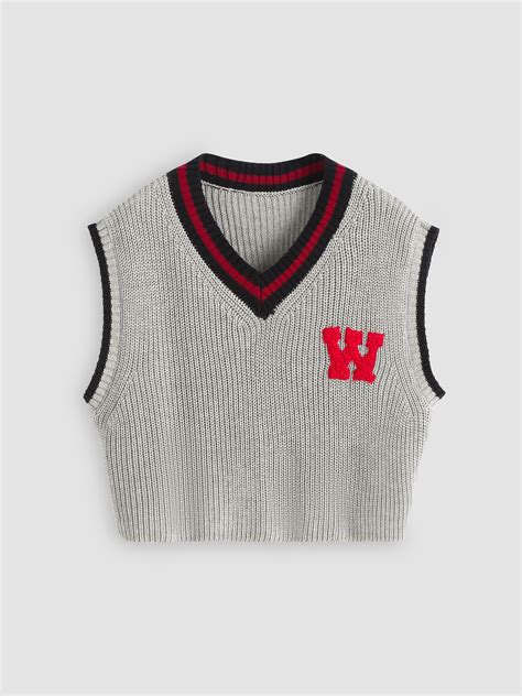 Contrasting Trim Knit Vest For School Daily Casual Exhibition Coffee ...