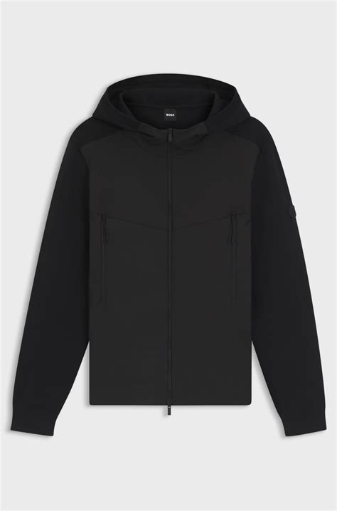 BOSS - Regular-fit hooded jacket with weather protection - Black