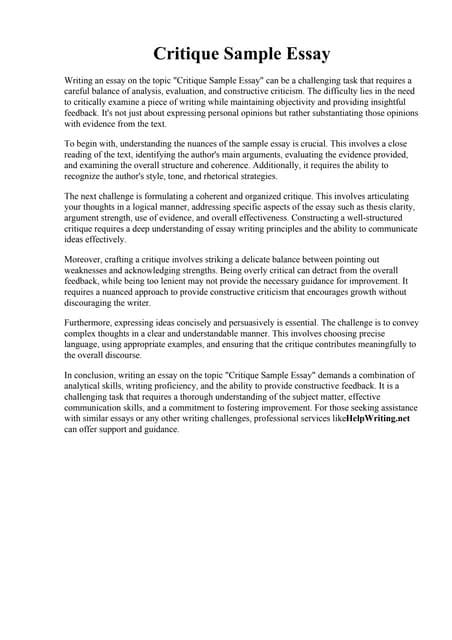 Image result for Critique Essay Example