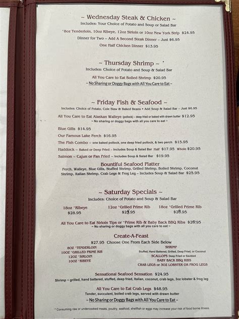 Menu at Bob & Laura's Supper Club, Pound, N4175 Alpine Ln