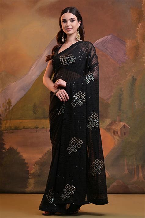 Beautiful Black Georgette Saree with Lace Border - shubhkalastore.com