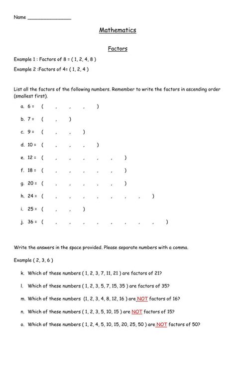 Image result for Multiplying Factors Worksheet