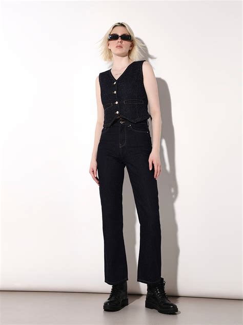 Dark Blue High Rise Flared Jeans