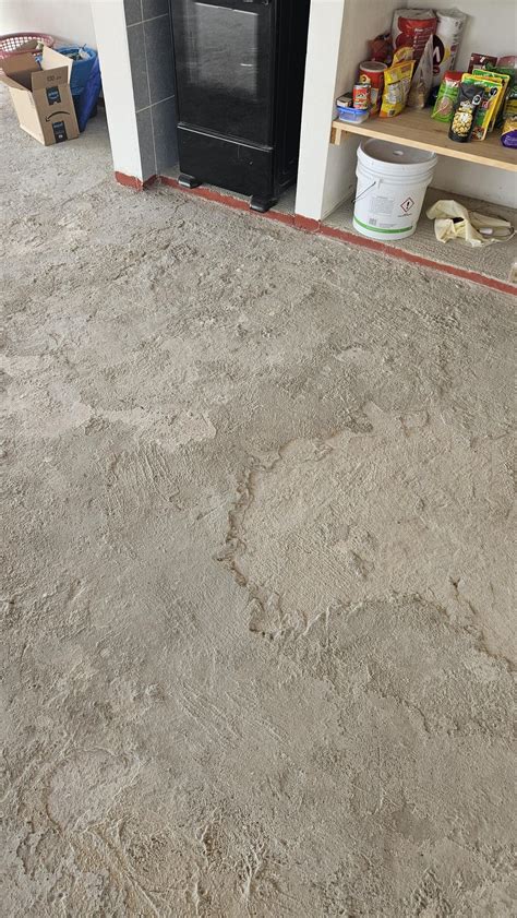 Unfinished concrete floor. Can't afford to do title or polished ...