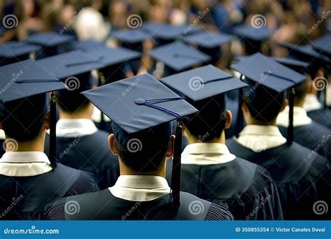 Back View of Graduates Wearing Caps and Gowns Listening To Graduation Ceremony Speech Stock ...