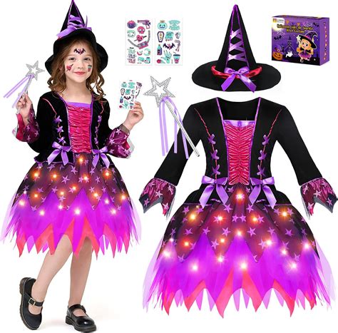 Amazon.com: DISHIO Witch Costume for Girls Light Up Halloween Costumes ...