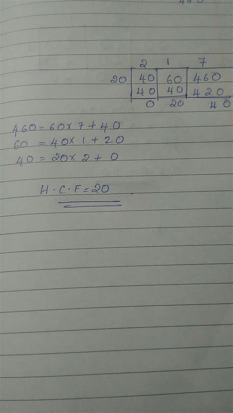 use euclide's algorithm to find the hcf of 60 and 460 - Brainly.in