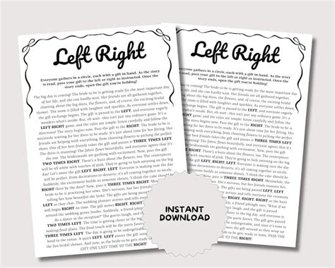 Left Right Bridal Shower Game, Bow Bridal Shower Prize Rhyme Game ...