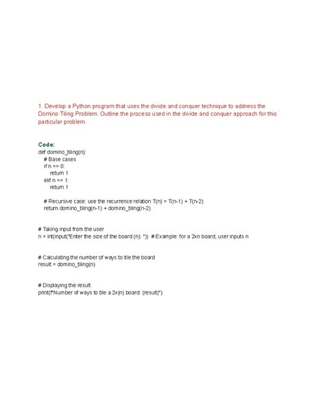 Assess 02 DAA - lab assignment - 1. Develop a Python program that uses ...