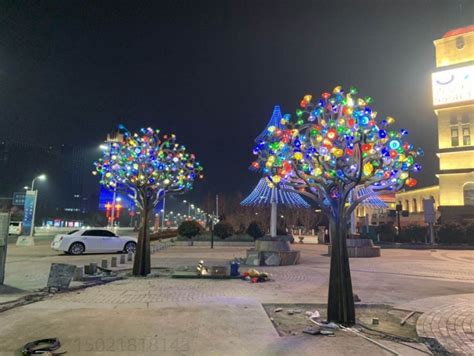 步行街夜景 钻石许愿树雕塑 灯光木棉树摆件_不锈钢-上海塑景雕塑艺术有限公司