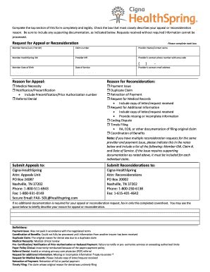 HealthSpring Appeal or Reconsideration Form - Blank Fillable Template ...