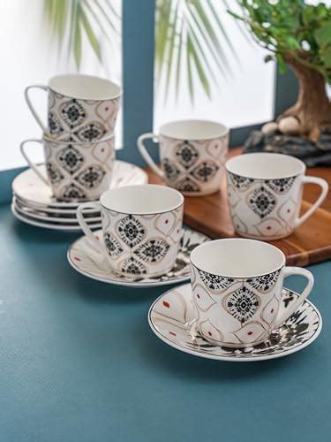 Clay Craft Fine Ceramic Cheers Super Cup & Saucer Set of 12 (6 Cups + 6 ...