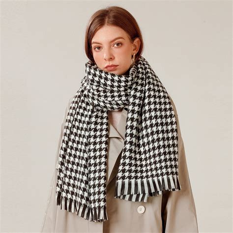 Black Scarf Women's Fashion Winter Warm Soft Casual Tassel Houndstooth ...