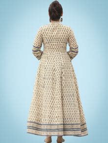 Naaz Dil Ara - Hand Block Printed Long Cotton Panel Dress With Embroid ...