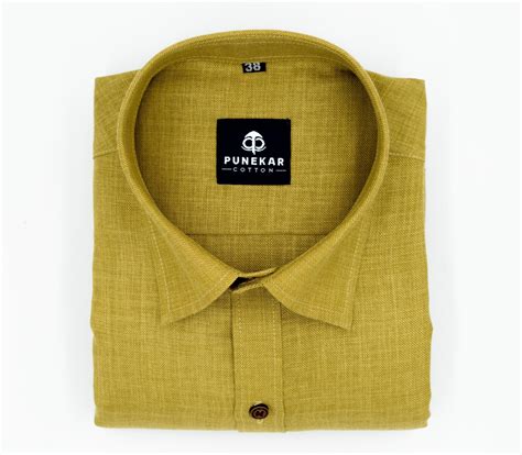 Dark Yellow Color Blended Linen Shirt For Men's – Punekar Cotton
