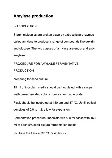 Amylase production - Notes - Amylase production INTRODUCTION Starch ...