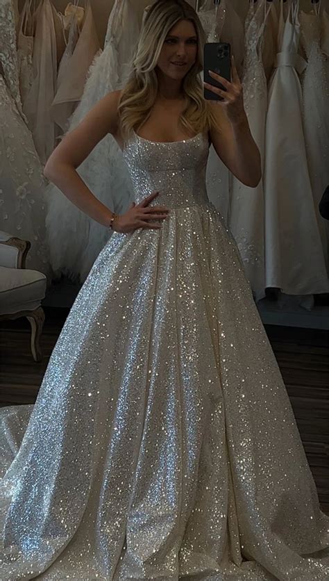 Glitter White A-Line Sequins Wedding Dress, Sparkle Prom Dress – prommirror