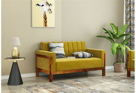 Buy Crispin 2+1+1 Seater Wooden Sofa Set ( Honey Finish ) Online in ...