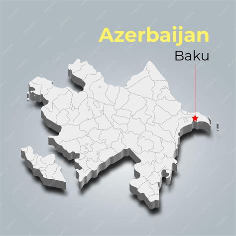 Azerbaijan 3d map with borders of regions and its capital | Premium Vector