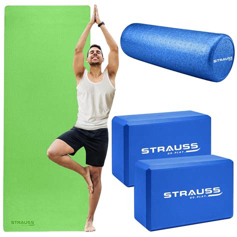 Buy STRAUSS Yoga Combo Kit: Mat, Blocks & Roller | Multicolor ...