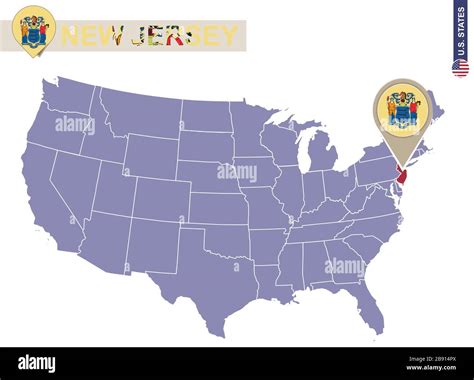 New Jersey State on USA Map. New Jersey flag and map. US States Stock ...