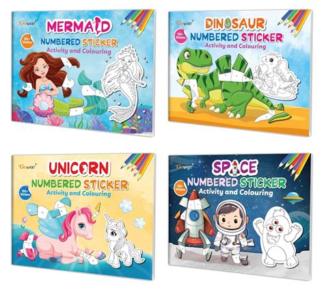 Buy Mermaid, Dinosaur, Unicorn and Space Numbered Sticker Activity and ...