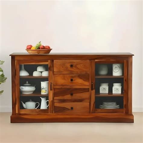 Sheesham Wood Kitchen Cabinet with Glass Door Bedroom Furniture ...