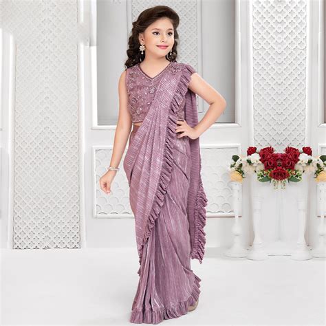 Elegance Purple Saree Set for Girls – Suvidha Fashion