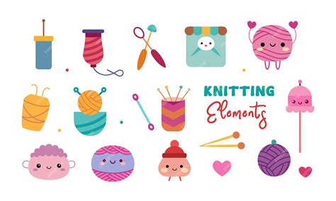 Premium Vector | Essential knitting elements set collection