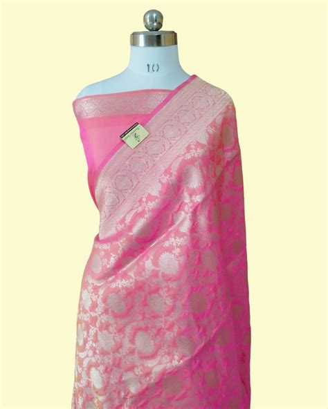 Shine Pink Pure Katan Uppada - All Over Jaal Work Banarasi Saree – The ...