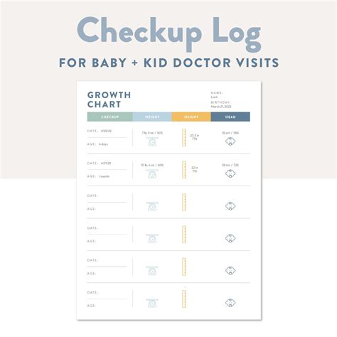 Editable Growth Chart, Printable Checkup Log for Baby and Kid Well ...