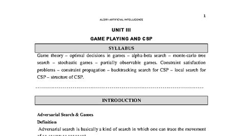 AI UNIT 3 - Game Playing & CSP Notes for AL3391 - Studocu