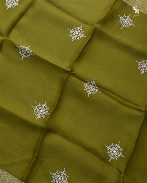 Chutney Green Organza Saree with White Kutch Work Design
