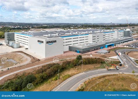 Aerial View of Large Amazon Distribution Warehouse in Leeds, UK ...