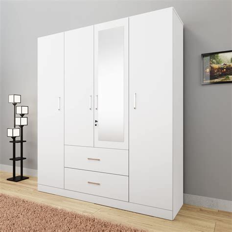 Furnilife Wardrobe with 4 Doors 4 Drawers, with Mirrors & Shelves for ...