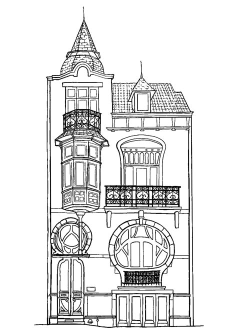 Art Nouveau facade in Tournai, Belgium - Art Nouveau Coloring Pages for ...