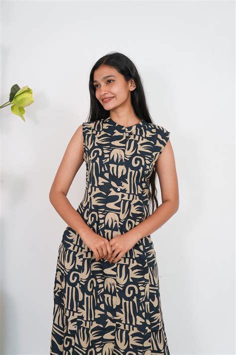 Dark blue mandarin cotton shirt dress(attached sleeves) – Select by Shiva