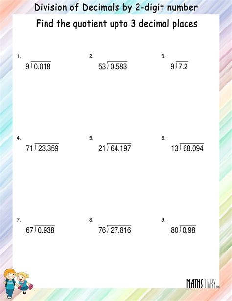 Division of Decimals by 2-digit number - Math Worksheets - MathsDiary.com