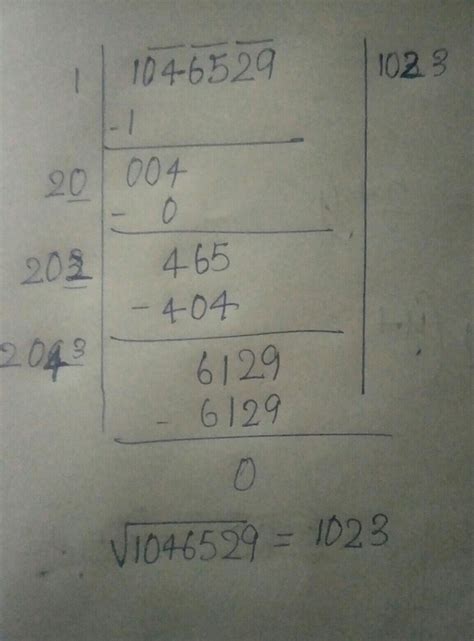 the following questions. Square root 1046529 by long division method ...