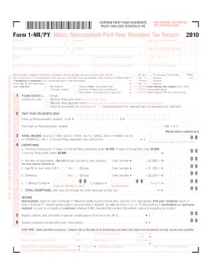 Massachusetts Nonresident/Part-Year Resident Tax Return 2010 - Blank ...