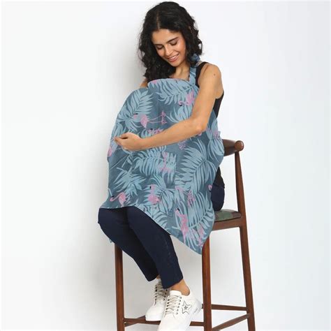 Baby Moo Tropical Cotton Breastfeeding Infant Nursing Cover Grey