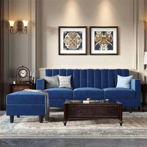 Zia L Shape 3 Seater Reversible Sofa with Ottoman for Living Room ...