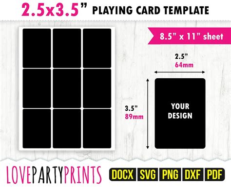 Playing Card Template Svg, Pdf, Png, Dxf, Trading Card Template, 8.5x11 ...