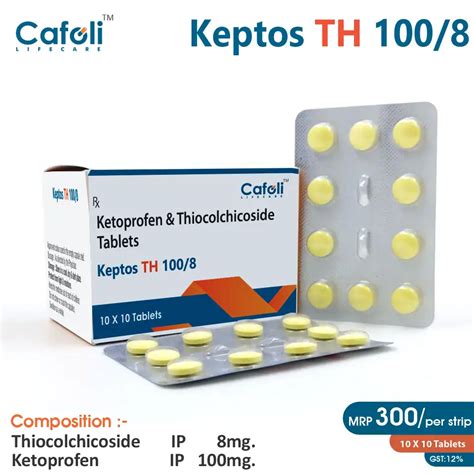 Keptos TH 100/8 Tablet Ketoprofen (100 mg) + Thiocolchicoside (8 mg ...