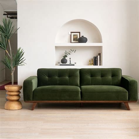 Harbord Sofa - Olive Green Velvet | Green sofa living room, Green velvet sofa, Green sofa