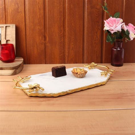 NikkisPride Marble Serving Octagon Shape Tray with Gold Finish Metal ...