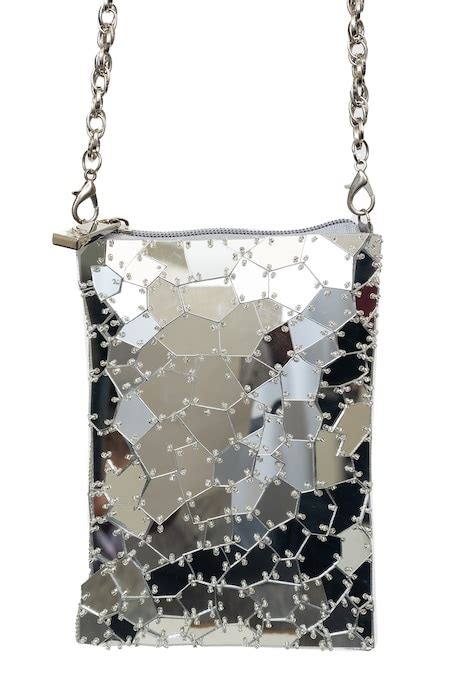 Buy Silver Acrylic Stellar Abstract Embellished Phone Sling Bag by SG ...