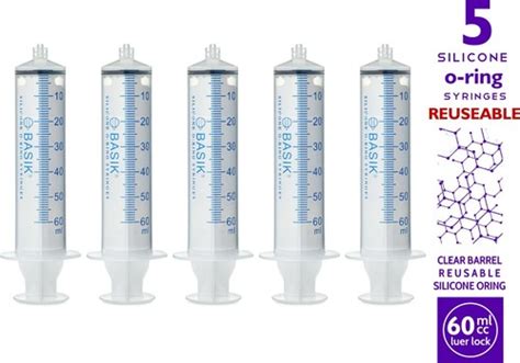 Buy 60cc | 60ml Syringe Silicone O-ring 5pak Luer Lock Reusable Tube ...