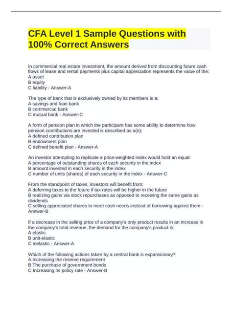 CFA Level 1 Sample Questions with 100% Correct Answers - CFA - Stuvia US