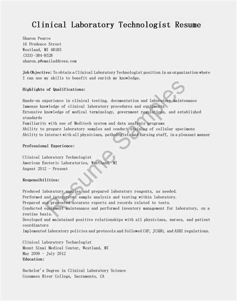 Resume Samples: Clinical Laboratory Technologist Resume Sample